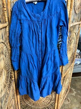 Button-Front Tiered Blue linen Dress from Sundance
